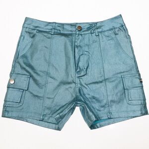 Lizette Collection LC Shorts Juniors L Super High Rise Metallic Blue Measure W28